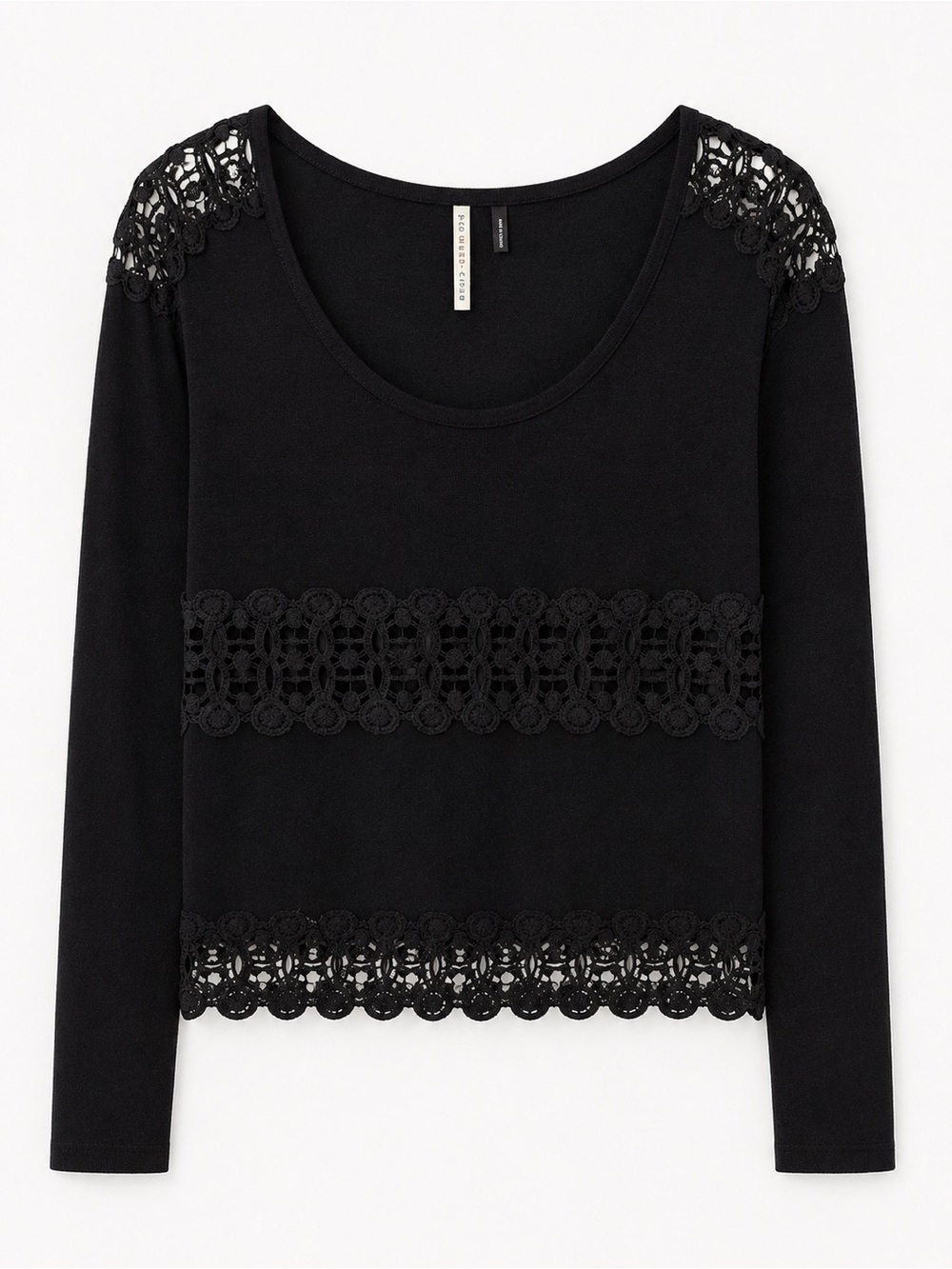“You Are Not Alone” Lace-Trim Long Sleeve Black Top